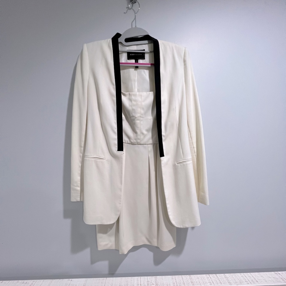 BCBG Strapless Mini Cream Colored Dress plus Matching Jacket Size XXS